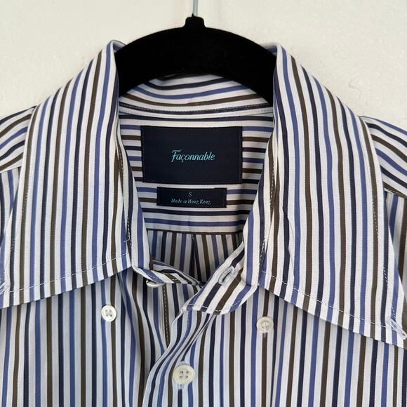 Façonnable Horizontal Stripe Mens Button Front Dress Shirt Cotton Small - Picture 5 of 8